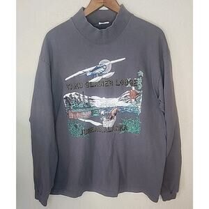 VTG 90S Single Stitch Taku Glacier Lodge Juneau Alaska T-Shirt Longsleeve Large